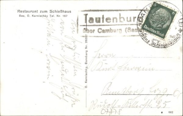 Tautenburg [Stempelabschlag] Goethe Schloss Restaurant zum Schiesshaus – Bild 2