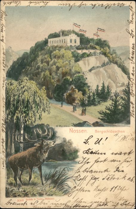 Nossen Hirsch Bergschloesschen Kuenstler H. Waldau x