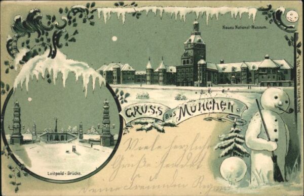 Muenchen ational-Museum Schneemann Luitpold-Bruecke x