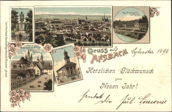 Ansbach Mittelfranken Ansbach Platen-Denkmal Orangeriegebaeude Reitbahn