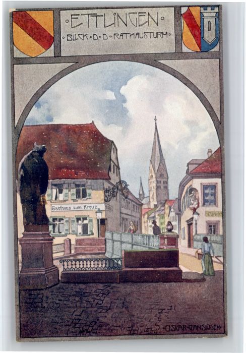 Ettlingen Gasthaus zum Kreuz Kuenstler Oskar Gansloser