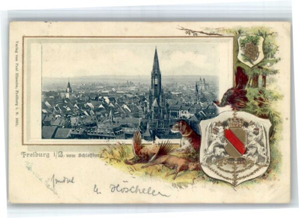 Freiburg Breisgau Praegedruckkarte Wappen Hund Hase