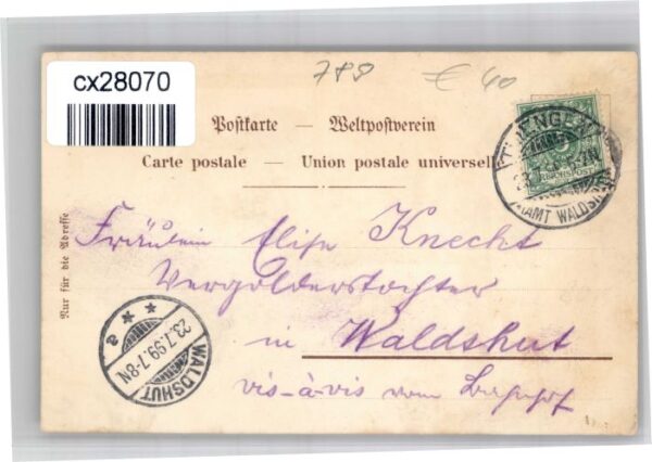 Waldshut Tiengen Rhein Waldshut-Tiengen [Stempelabschlag] Gasthaus Witznau Schwe – Bild 2