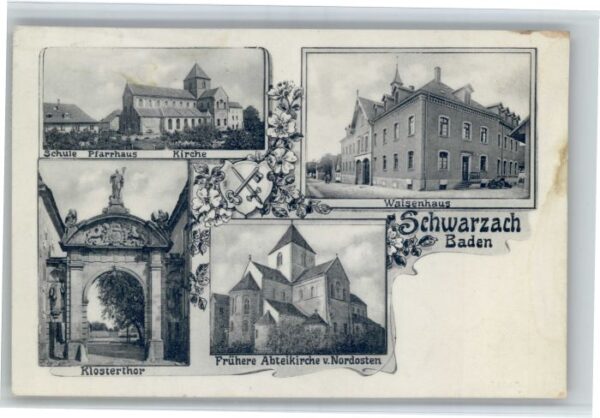 Schwarzach Main Schwarzach Schule Pfarrhaus Kirche Waisenhaus Klostertor Abteiki