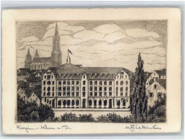 Ulm Donau Hospiz Handkupferdruck
