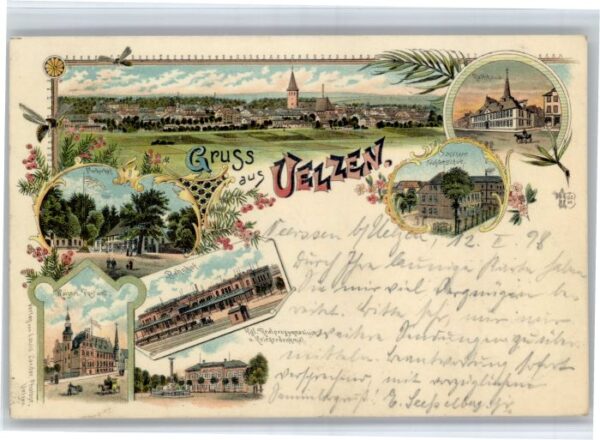 Uelzen Lueneburger Heide Uelzen Bahnhof Postamt Schule Rathaus Litho