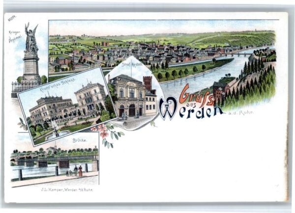 Werden Ruhr Kruppsches Schloss Strafanstalt Bruecke Denkmal Litho