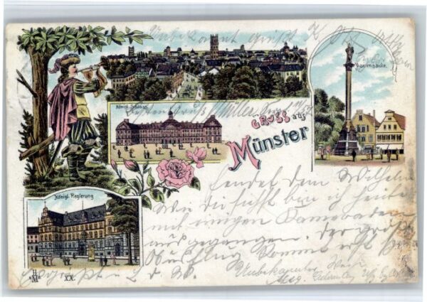 Muenster Westfalen rompeter Mariensaeule Regierung Schloss Litho x
