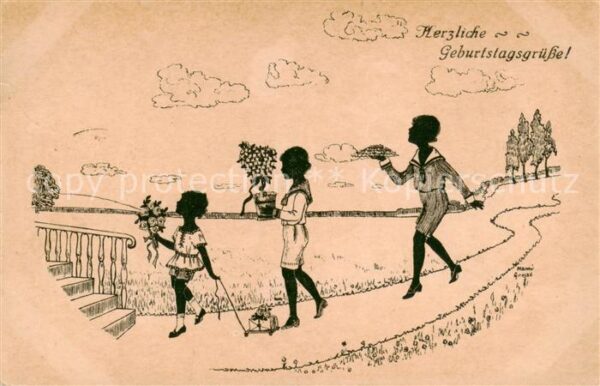 Geburtstag Gruesse Schwarz  Bluemen Kinder