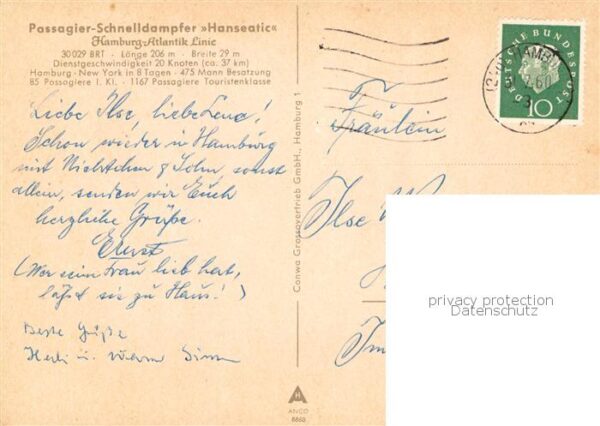 Dampfer Oceanliner Schnelldampfer Hanseatic Hamburg-Atlantik-Linie – Bild 2