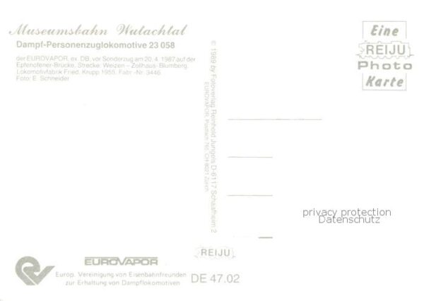 Lokomotive Eisenbahn Railway Wutachtal Dampfer Personenzug 23058 Eurovapor DB – Bild 2