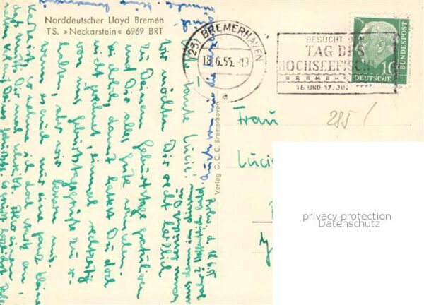 Dampfer Oceanliner Lloyd Bremmen TS Neckarstein – Bild 2