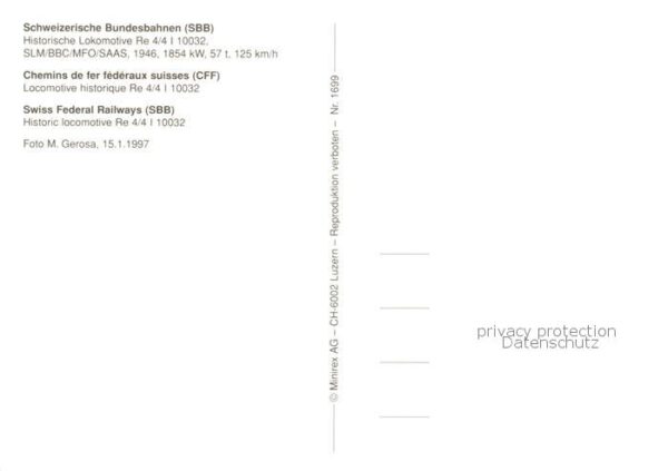 Eisenbahn Railway Chemin de Fer Schweizerische Bundesbahn SBB RE 4/4 I 10032 – Bild 2