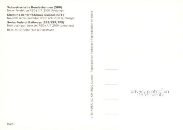 Eisenbahn Railway Chemin de Fer SBB Pendelzug RBDe 4/4 2100 – Bild 2