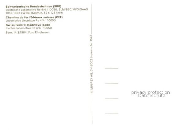Eisenbahn Railway Chemin de Fer SBB Lokomotive Re 4/4 I 10050 – Bild 2