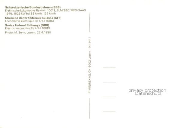 Eisenbahn Railway Chemin de Fer SBB Lokomotive Re 4/4 I 10013 – Bild 2