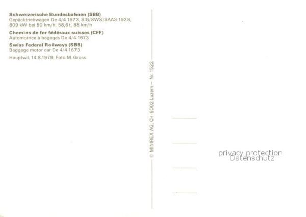Eisenbahn Railway Chemin de Fer SBB Gepaecktriebwagen De 4/4 1673 – Bild 2