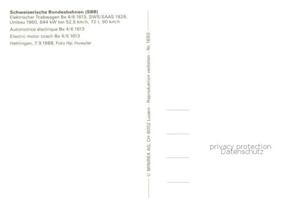 Eisenbahn Railway Chemin de Fer SBB Elektrischer Triebwagen Be 4/6 1613 – Bild 2