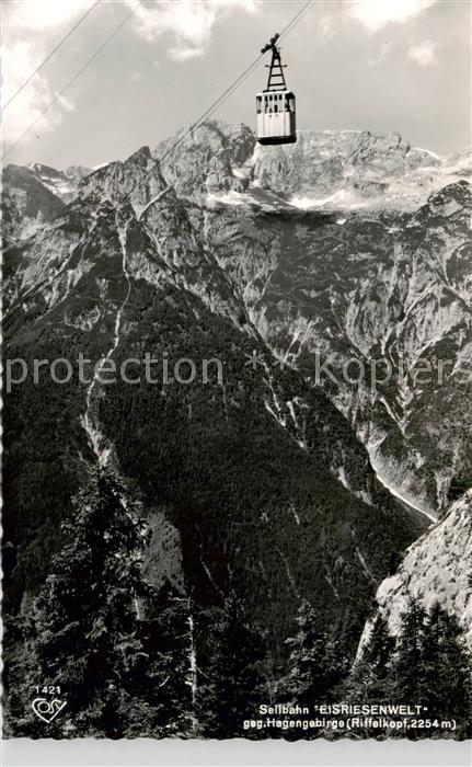 Seilbahn Cable-Car Telepherique Eisriesenwelt geg. Hagengedirge Riffelkopf