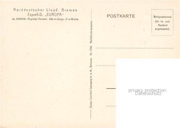 Dampfer Oceanliner Express-D. EUROPA Lloyd Bremen – Bild 2
