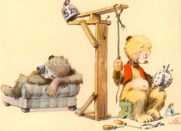 Vermenschlicht Baer Hund Uhr Litho