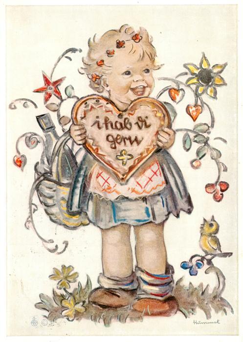Hummel Kuenstler-AK-Nr. Nr. 5940 Kind Lebkuchen Ihab dich gern