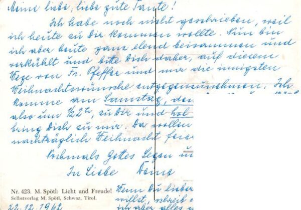 Spoetl Maria Kuenstlerkarte Nr. 423 Licht und Freude – Bild 2