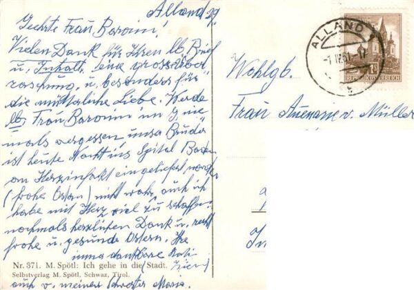 Spoetl Maria Kuenstlerkarte Nr. 371 Ich gehe in die Stadt – Bild 2