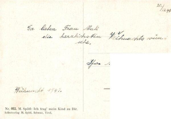 Spoetl Maria Kuenstlerkarte Nr. 402 Ich trag mein Kind zu Dir – Bild 2