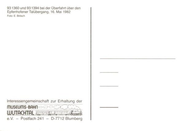 Eisenbahn Railway Chemin de Fer Wutachtal 93 1360 Epfenhofener Taluebergang – Bild 2