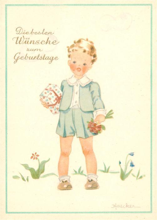 Haecker Kuenstlerkarte Wuensche Geburtstag Kind Bluemen