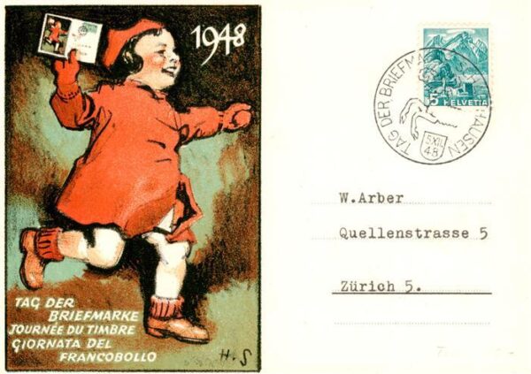 Briefmarken auf Postkarte Tag der Briefmarke  Schafhausen
