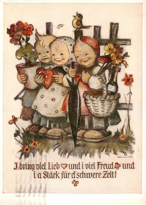 Hummel Kuenstler-AK-Nr. Nr.5835 Ich bringe Lieb Freud Staerk