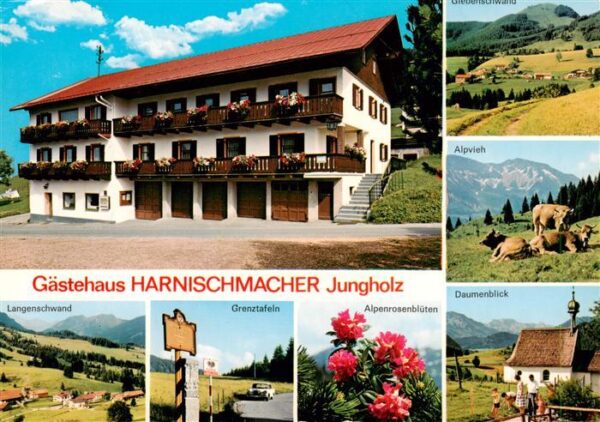 Jungholz Tirol AT Gaestehaus Harnischmacher Panorama Alpen Alpenrosen Kapelle Al