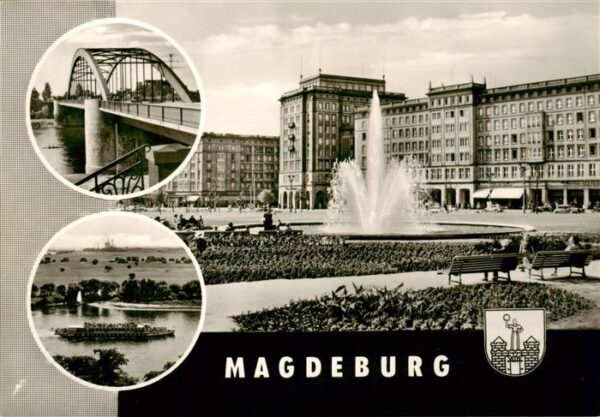 Magdeburg Wilhelm-Pieck-Bruecke Allee Fahrgastschiff MS Erich Weinert Springbrun