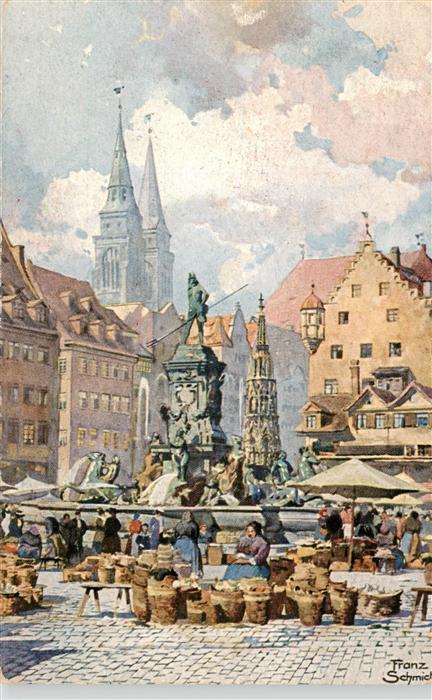 Nuernberg Neptunbrunnen mit Marktplatz