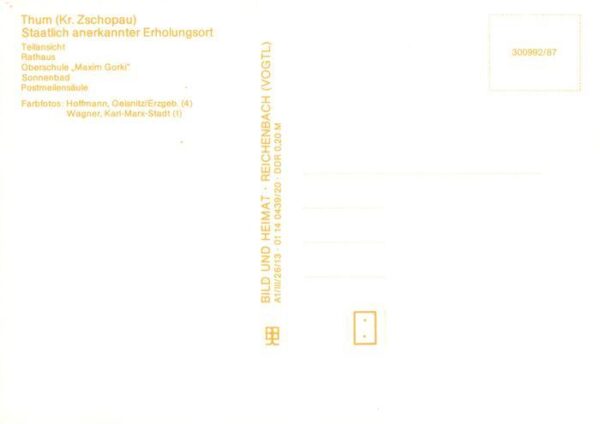 Thum Erzgebirge Teilansicht Rathaus Oberschule Sonnenbad Postmeilensaeule – Bild 2