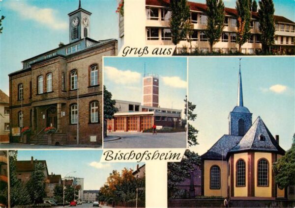 Bischofsheim Ruesselsheim Rathaus Schule Kirche Strassenpartie