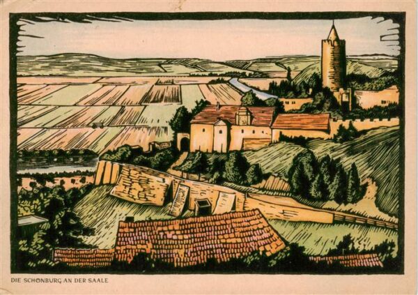 Schoenburg Saale Naumburg Sachsen-Anhalt Panorama Kuenstlerkarte