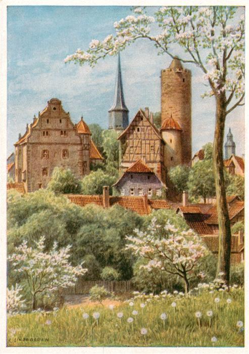 Schlitz Hessen Schloss Turm Kirche Kuenstlerkarte