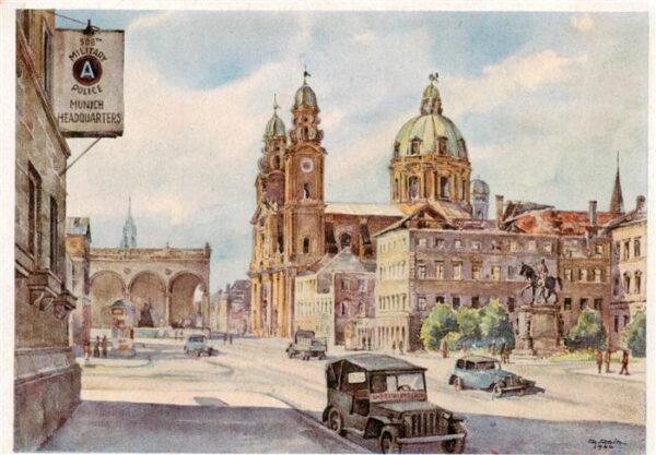 Muenchen Odeonplatz Feldherrnhalle und Theatinerkirche 1945 46 Aquarell