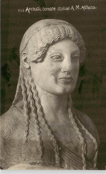 Skulpturen Archaic female statue A.M.Athens