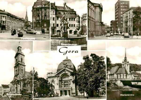 Gera Puschkinplatz Simsonbrunnen Zeppelinstrasse Salvatorkirche Theater Marienki