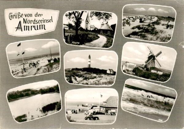 Amrum Norddorf Vogelkoje Kirche Leuchtturm Anlegebruecke Muehle Brandung
