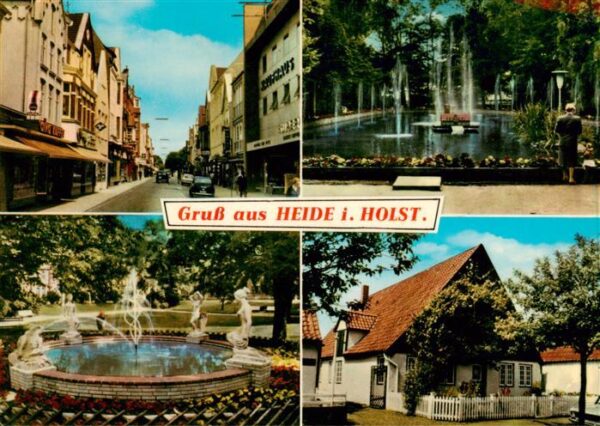 Heide Holstein Strassenpartie Brunnen Wohnhaus