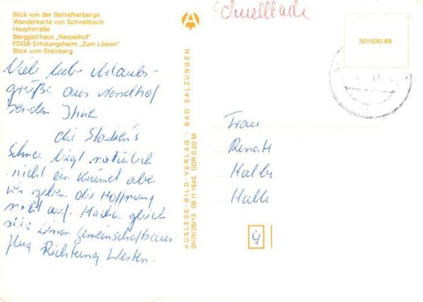 Schnellbach Floh Seligenthal Panorama Wanderkarte Hauptstrasse Berggasthaus Ness – Bild 2