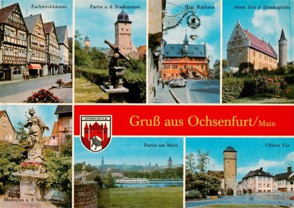 Ochsenfurt Fachwerkhaeuser Stadtmauerpartie Hist Rathaus Ehem Sitz des Domkapite