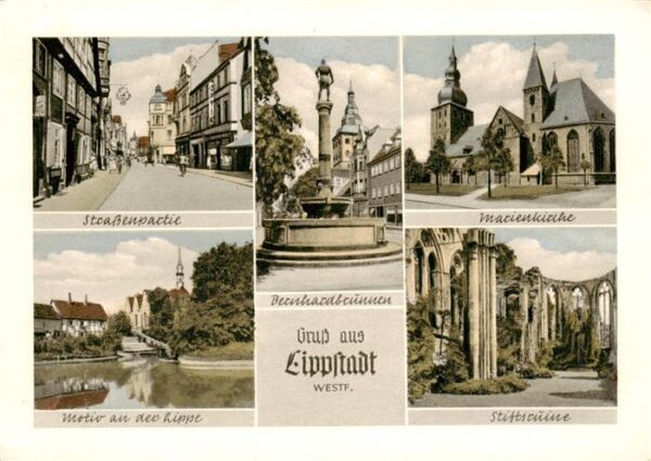 Lippstadt Strassenpartie Bernhardsbrunnen Marienkirche Motiv an der Lippe Stifts