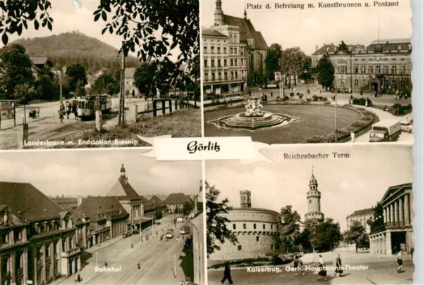 Goerlitz  Sachsen Landeskrone Platz der Befreiung Kunstbrunnen Postamt Bahnhof R