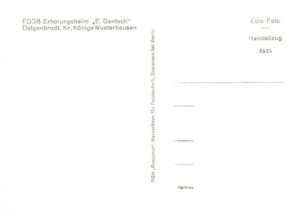 Dolgenbrodt Heidesee FDGB-Erholungsheim E. Gentsch Gastraum Handabzug – Bild 2